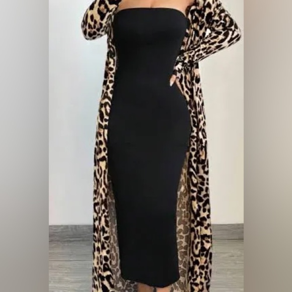 Madrag  Leopard Prints open down long sleeves maxi casual cardigan top